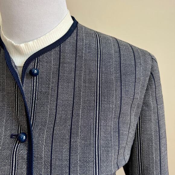 Vintage Gleneagles of Scotland Wool Blazer Striped Navy Blue Made in UK Jacket - Picture 4 of 10